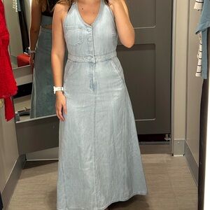 Halter Denim Midi Dress
